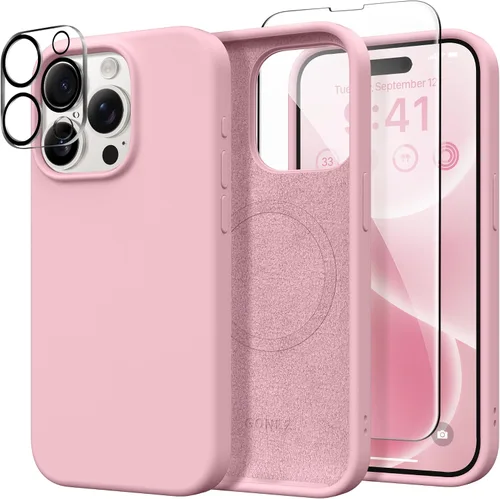Vista 139 de GONEZ Funda magnética para iPhone 14, compatible con Magsafe, con protector de pantalla + protector de cámara, forro de microfibra antiarañazos