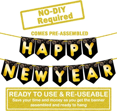Vista 2 de KatchOn Cartel de Feliz Año Nuevo 2025 – Grande de 10 pies, No DIY Cartel de Año Nuevo Telón de fondo para decoraciones Suministros de fiesta