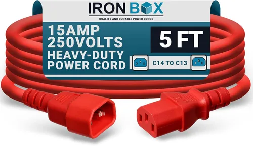 Vista 8 de IronBox Electric - Cable de Alimentación C14 a C13 de Servicio Pesado, 15A, 250V, Cable de Extensión para Computadora 14/3 AWG - Cables