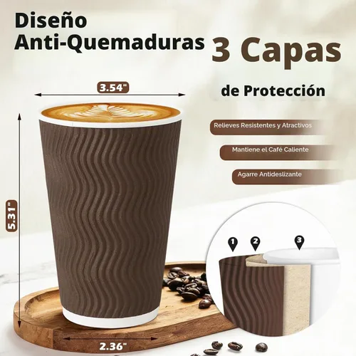 Vista 2 de Clawsoff - Paquete de 90 tazas de café de papel desechables de 16 onzas Marrón