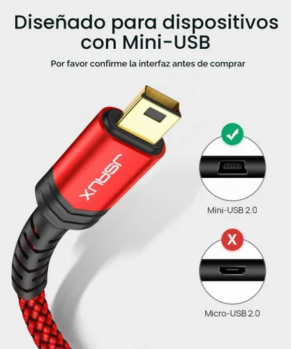 Vista 2 de JSAUX Cable mini USB [2 unidades de 3.3 pies + 6.6 pies], USB 2.0 tipo A a Mini B, cable trenzado de carga rápida para GoPro Hero 3+, controlador
