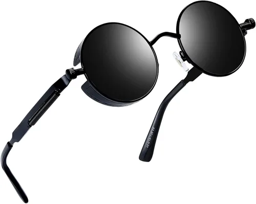 Vista 14 de Joopin - Anteojos de sol retro pequeños redondos hippie con círculo polarizado, protección UV400, metal, para hombres y mujeres