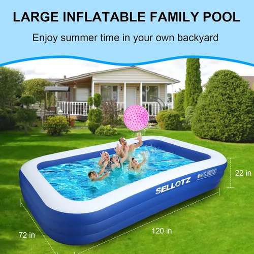 Vista 4 de SELLOTZ Piscina inflable para niños y adultos, 120 x 72 x 22 pulgadas, piscina familiar gruesa de gran tamaño para niños pequeños, al aire libre