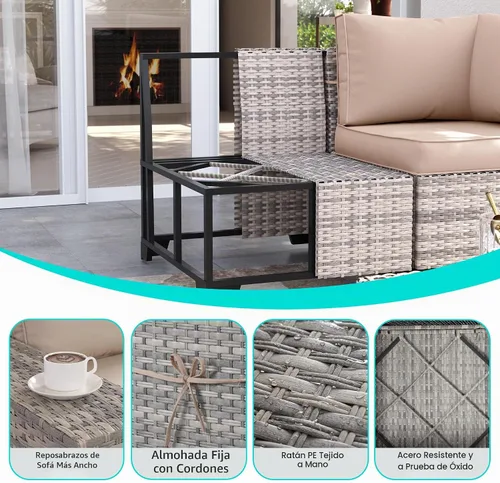 Vista 4 de Muebles de patio al aire libre conjunto PE mimbre ratán al aire libre sofá Beige