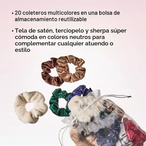 Vista 3 de Scunci by Conair Scrunchies, satén, terciopelo, sherpa, paquete de 20