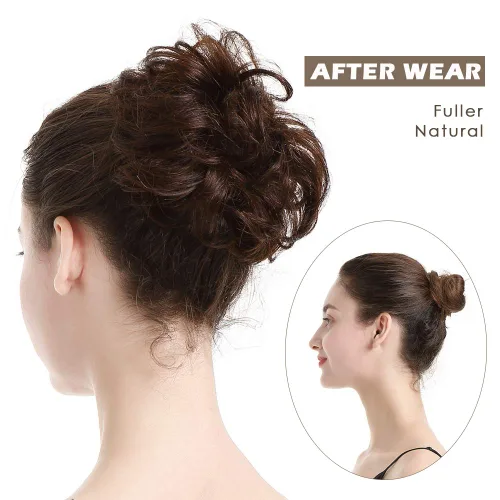 Vista 4 de BARSDAR Extensión de moño de cabello lacio marrón + coletero de cabello humano