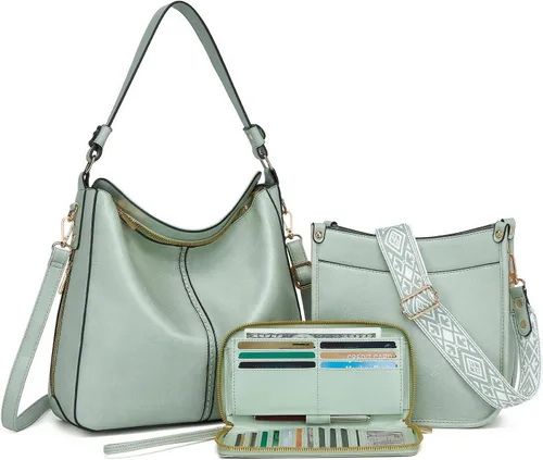 Vista 19 de Carteras para Mujeres 3PCS, Juego de Bolsos Cruzados Bolso Grande de Cuero Carteras de Hombro con Billetera Correas Ajustables para Damas Tote