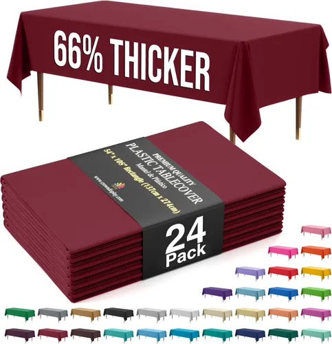Vista 104 de Exquisite 66% Thicker Premium Plastic Table Cloth Rectangle Table Cover 0.5 Mil 6 Pack Aqua Table Cloth 54 Inch x 108 Inch Disposable Tablecloth