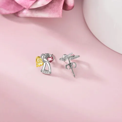 Vista 3 de Pendientes de plata de ley con forma de ángel de la guarda, regalo de cumpleaños, bautizo, comunión para niñas