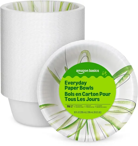 Vista 8 de Amazon Basics - Cuencos de papel para uso diario, 10 onzas, desechables, 70 unidades, color blanco, el embalaje puede variar