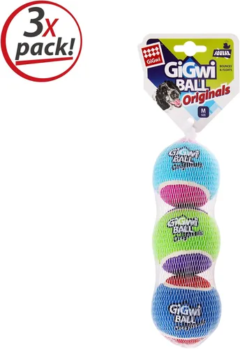 Vista 8 de Gigwi Pelota de tenis chirriante para perros, pelota interactiva para perros pequeños y medianos, juguete de goma colorido y de rebote alto de 2.5