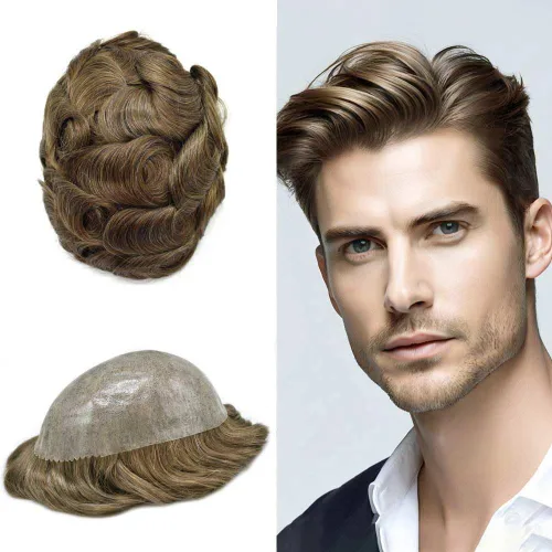Vista 28 de Mens Toupee Hair System para hombres Piezas de pelo Sistema de reemplazo Poly Skin Toupee para hombres Protesis Capilar Para Hombre 6X8#1 Jet Black