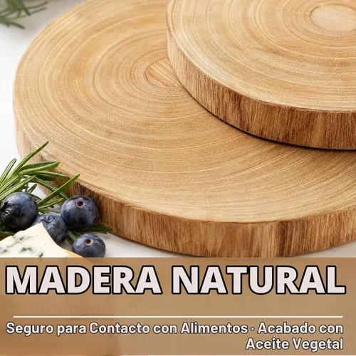 Vista 4 de Nicunom Paquete de 2 tablas grandes de madera para servir, 9"-10"/11"-12", tabla redonda para servidor de queso de madera, rebanadas de madera