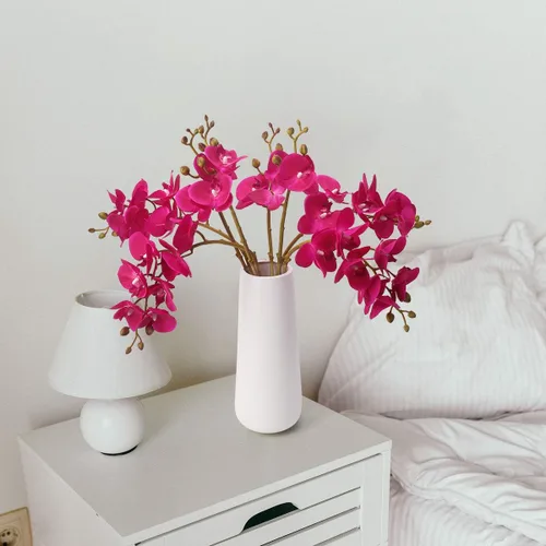 Vista 3 de BOMAROLAN Flores artificiales de orquídea mariposa sintética, 4 piezas de flores de seda de doble rama de tacto real (sin jarrón) para boda, hogar