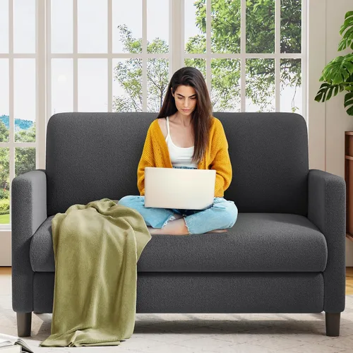 Vista 20 de Welzona Loveseat, 51" Small L Shaped Couch, Comfy Teddy Love Seat with Ottoman Set, Tool-Free Setup Loveseat Sofa with Ottoman, All-Wood Small Sofa