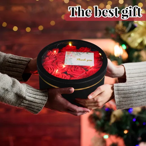 Vista 7 de Nuenen 2 cajas de regalo redondas con tapas, luz LED de espuma floral, tarjetas de felicitación florales, arreglos florales, suministros para San