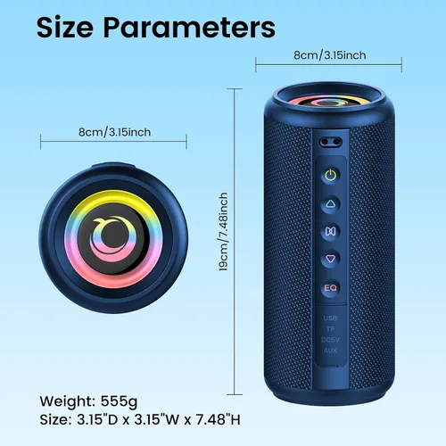 Vista 8 de Altavoz Bluetooth portátil, altavoz inalámbrico de 20W con sonido estéreo Azul