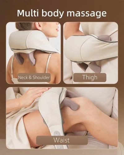 Vista 8 de Masajeador de cuello para aliviar el dolor de tejido profundo, alivia la tensión, amasador con calor, mejora la circulación, alivia el dolor Beige