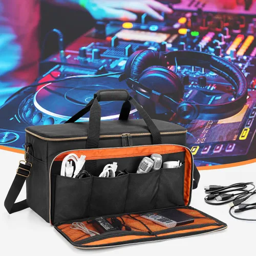 Vista 5 de Trunab Bolsa grande de viaje para archivos de cable de DJ con divisor interior desmontable y compartimento acolchado para laptop de 15.6 pulgadas