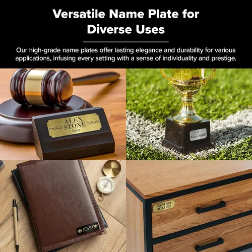 Vista 4 de Placa de identificación grabada personalizada, placa de nombre personalizada de aluminio cepillado / negro, 1 x 3 pulgadas, material de impacto
