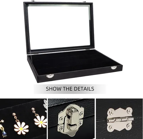 Vista 4 de Wuligirl - Bandeja organizadora de anillos con 100 ranuras y tapa transparente, organizador apilable de joyas como aretes, collares y anillos