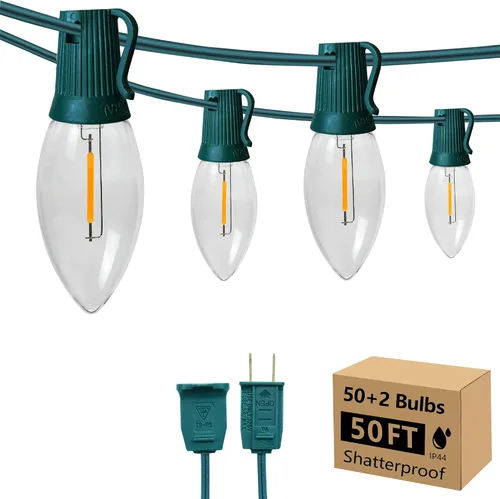 Vista 10 de C9 Luces de Cadena de Navidad, 25 pies 26 Bombillas Brillantes y Multicolores para Exteriores, Luces de Navidad para Techo, Patio, Jardín