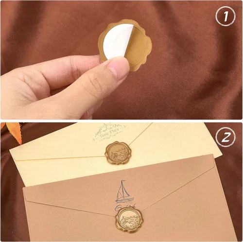 Vista 4 de CRASPIRE 60 calcomanías adhesivas de cera para sellar – Sello de montaña autoadhesivo dorado vintage calcomanías para sobres para tarjetas