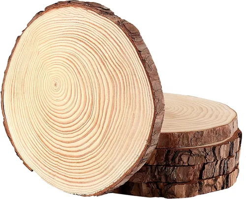 Vista 7 de JOIKIT 50 rodajas de madera natural de 3.5 a 4 pulgadas, posavasos de madera natural sin acabar, círculos de madera para artes y manualidades