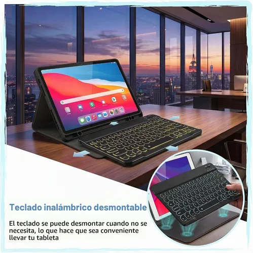 Vista 3 de Funda con teclado retroiluminado para Samsung Galaxy Tab A9 Plus de 11 pulgadas 2023 (SM-X210/X216/X218) con protector de pantalla, teclado