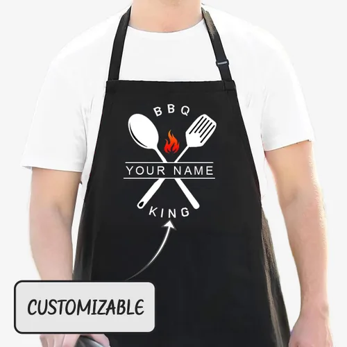 Vista 2 de Delantales de chef personalizados, delantal de cocina personalizado con nombre de foto, logotipo, 2 bolsillos, regalo de cocina para hornear