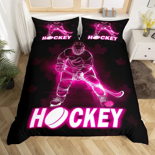 Vista 16 de Erosebridal Hockey Twin Duvet Cover for Boys,Blue and Black Sports Bedding Sets for Kids Teen,Ball Games Gamer Bed Set,Ice Hockey Field Quilt Cover