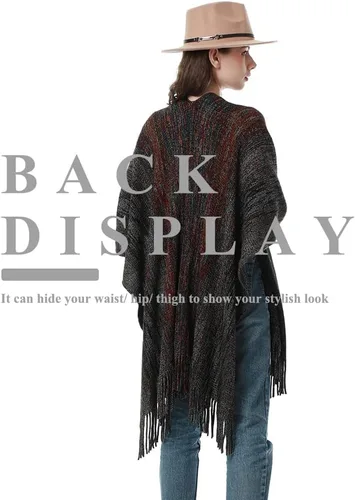 Vista 4 de BOCOSO Women's Knit Shawl Wraps, Knitted Poncho Cape Open Front Cardigan Sweater with Tassel for Spring Fall Winter