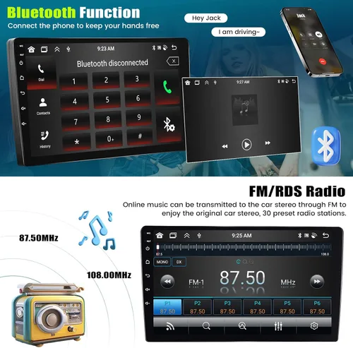Vista 4 de [8-Core 4+64GB] Android 13 Doble DIN Radio de coche estéreo con Carplay inalámbrico y Android Auto, radio de coche de 9 pulgadas, soporte de espejo