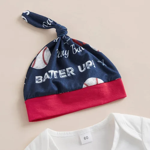 Vista 4 de Chloefairy Traje de béisbol para bebé recién nacido, traje de béisbol para recién nacido, mameluco de béisbol, pantalones deportivos de 3 piezas