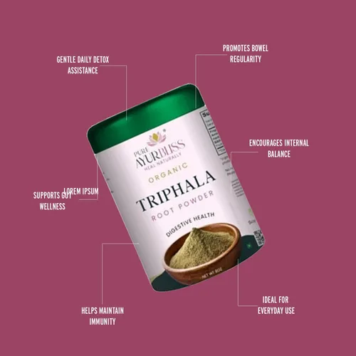 Vista 4 de Polvo de trifala 100% orgánico, mezcla ayurvédica con polvo Amla y Haritaki, y Bibhitaki para la salud intestinal, salud digestiva, desintoxicación