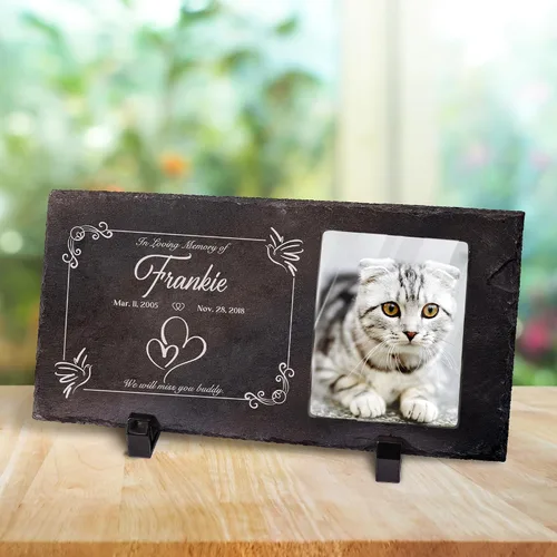 Vista 34 de Farfume Piedras conmemorativas personalizadas para mascotas con foto y texto Marcadores personalizados para tumbas para mascotas Lápidas