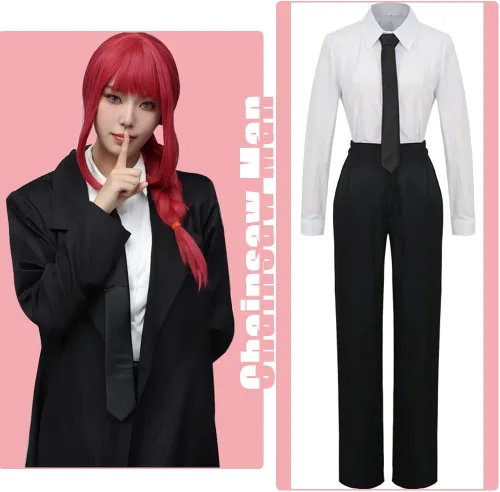 Vista 3 de Disfraz de anime Chainsaw Man Denji Makima, traje de cosplay, uniforme de poder, conjunto de chaqueta para hombre, conjunto de traje de Halloween