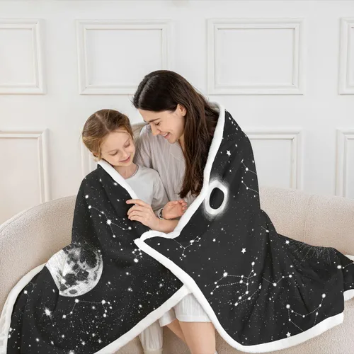 Vista 3 de Erosebridal Galaxy Fleece Blanket 40x50 Constellation Fuzzy Plush Throw for Sofa Couch Black Nebula Stars Sherpa Blanket Outer Space Starry Sky