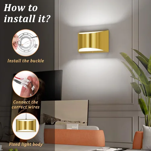 Vista 4 de Aipsun Aplique de Pared de Latón Cepillado Luces de Pared Interiores con Cableado Directo 1 Paquete Luz de Montaje en Pared Hacia Arriba y Hacia