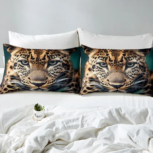Vista 5 de Erosebridal Funda de edredón de leopardo, guepardo, funda de edredón de animales de sabana africana, juego de ropa de cama con estampado de leopardo
