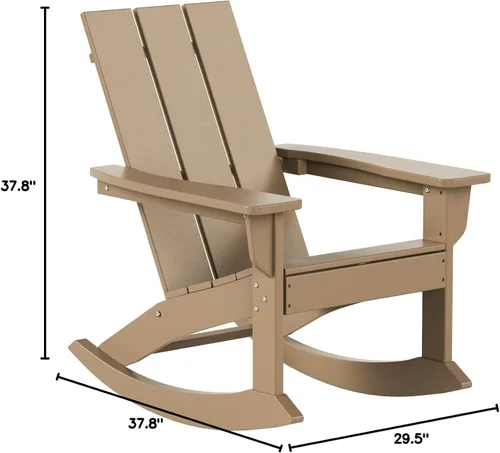 Vista 3 de HDPE Shoreside - Silla mecedora moderna Adirondack de polietileno (juego de 2), madera envejecida Roble (Weathered Wood)