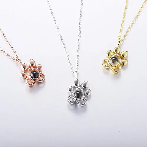 Vista 5 de Personalized Photo Projection Necklace Dog Paw Print Necklace I Love You Necklace 100 Languages 925 Sterling Silver Pendant Necklace Jewelry Gifts