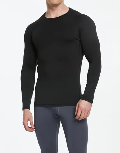 Vista 2 de Paquete de 5 o 4 camisetas de compresión para hombre, manga larga, atléticas, para clima frío, camiseta interior para entrenamiento