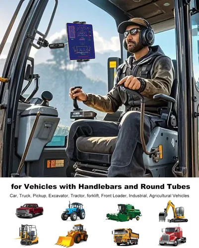 Vista 3 de Soporte para tablet con mango de agarre para camiones/automóvil, abrazadera de montaje de tableta de brazo de metal a prueba de golpes para tractor