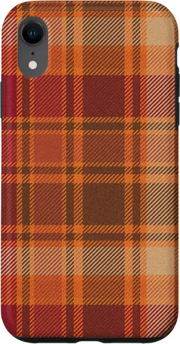 Vista 24 de iPhone 16 Vintage Halloween Naranja Rojo Plaid Otoño Calabazas Caso
