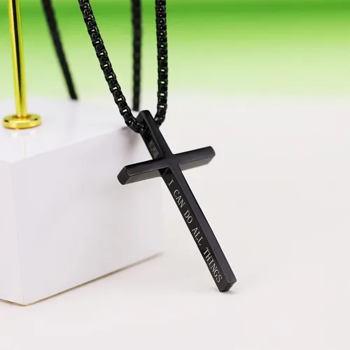 Vista 4 de Rnivida Collar de cruz para hombres, collares de cruz cristiana 413 de Filipenses para hombres y niños, Metal