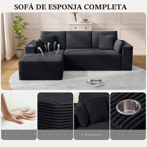 Vista 4 de Sofás deshuesados de 103 pulgadas para sala de estar, sofá en forma de L con diván, sofá modular modular sin montaje para dormitorio, apartamento