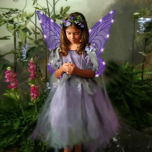 Vista 5 de quescu Alas de hadas iluminadas para adultos, alas de mariposa LED para niñas y mujeres, disfraz de Halloween, regalos para niños