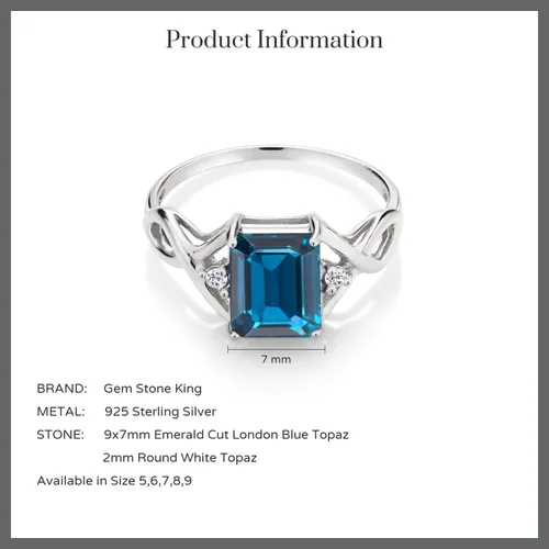 Vista 5 de Gem Stone King Anillo de compromiso de plata de ley 925 con topacio azul Londres y topacio blanco para mujer
