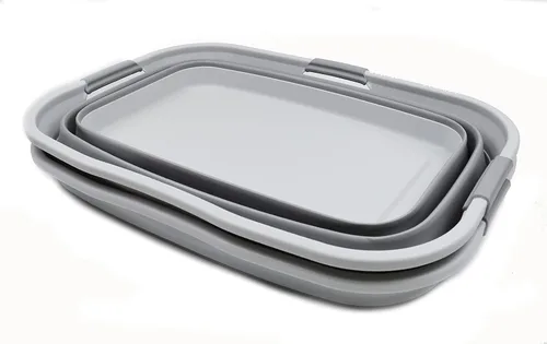 Vista 2 de SAMMART Juego de 2 cestas plegables de plástico para la ropa sucia de 44 litros (11.6 galones) - Contenedor/organizador plegable - Tina de lavado